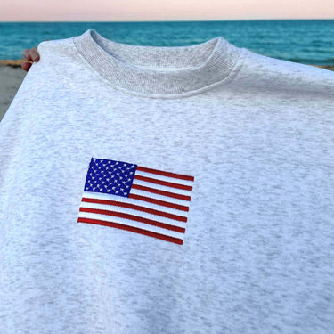 American Flag Embroidered Sweatshirt, 4th of July Sweatshirt, Trendy Crewneck Sweatshirt, Patriotic Sweatshirt, Independence Day Gifts